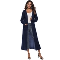 Gilet long en maille bleu marine pour femme, coupe décontractée avec poches latérales - Bleu Marine