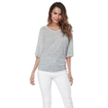 Detail showing the elegant V-neckline and soft heather grey texture of this loose T-shirt - Gray