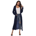 Detailed knit texture of dark blue longline cardigan with functional side pockets - Navy Blue