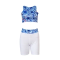 Set sportivo da donna due pezzi con crop top floreale e pantaloncini bianchi a vita alta - Bianco