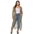 Long olive green hollow knit cardigan sweater with long sleeves and side pockets for women - XL / Tops / Khaki