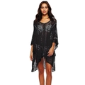 Detailed view of black hollow crochet beach cover-up featuring geometric pattern - One Size / Black