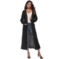 Detailed texture of black long-sleeved knitted cardigan sweater with casual side pockets - S / Black