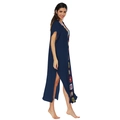 Copricostume lungo blu navy con ricami all'uncinetto colorati e spacchi laterali - Taglia unica / Blu Notte