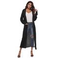 Lange zwarte gebreide cardigan zonder knopen met zachte stof en handige zijzakken - S / Tops / Zwart