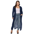 Cardigan lungo blu scuro in maglia con maniche lunghe e tasche laterali per donna elegante - Blu Notte