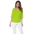 Detail of neon green V-neck batwing sleeve top with distressed white leggings - Green