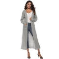 Lange dames cardigan in lichtgrijs gebreid met zakken en open voorkant in casual stijl - S / Tops / Grijs