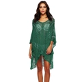 Detail of dark green hollow crochet beach cover-up with intricate geometric knit patterns - One Size / Dark Green