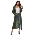 Detail of dark green long knit cardigan with textured fabric and functional pockets - Army Green