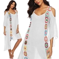 Weißes Cold-Shoulder-Kleid mit bunter Häkelstickerei im trendigen Boho-Stil - Einheitsgröße / Weiß