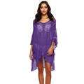 Close-up of vibrant purple crochet beach cover-up with hollow geometric patterns - One Size / Dark Purple