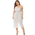 Vestido plateado metalizado de talla grande con hombro al aire y nudo frontal - 0XL / Plata