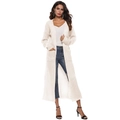 Detail of cream long knit cardigan featuring front pockets and soft knitted texture - S / Off-white