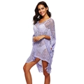 Lavender crochet beach cover-up with V-neck, geometric hollow lace and fringe tassels - One Size / Light Purple