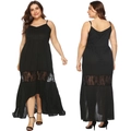 Detalle de encaje negro en un vestido largo fluido con cintura alta y corte irregular - 0XL / Negro
