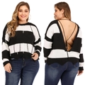 Jersey a rayas con espalda descubierta, detalles de flecos y diseño de cordones - XL / Rayas Blancas y Negras