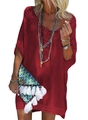 Robe de plage rouge ample à col en V avec dentelle au crochet pour les vacances - Taille unique / Bordeaux