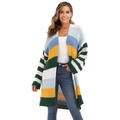 Cardigan da donna in maglia grossa con righe colorate e vestibilità comoda e ampia - S / Color Block