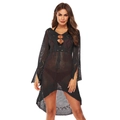 Cache-maillot de plage noir au crochet avec manches évasées et lien réglable à la taille - Taille unique / Noir