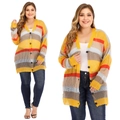 Gilet en maille grande taille pour femmes avec col en V et rayures colorées vibrantes - XL / Carreaux Jaune