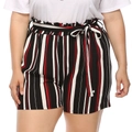 Women's plus size high waist striped shorts with paper-bag waist and a stylish bow tie - 3XL / Bottoms / Black Red