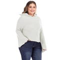 Detail shot of white knit hoodie featuring bell sleeves and thick textured fabric - One Size / Off-white