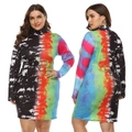 Colorful tie-dye plus size bodycon dress with turtleneck and long sleeves for women - 0XL/L / Multicolor