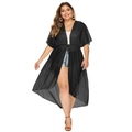 Detalle del cárdigan de playa negro de talla grande en gasa con cordón ajustable en la cintura - 3XL / Negro