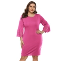 Plus size εφαρμοστό τριανταφυλλί κόκκινο φόρεμα με κεντητά σχέδια και μανίκια 3/4 - L / Τοπ Και Παντελόνι / Τριανταφυλλί