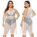 Copricostume taglie forti bianco all'uncinetto con motivo geometrico traforato - 2XL / Bianco
