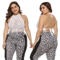 Haut de licou en crochet blanc grande taille avec franges et pantalon imprimé léopard - XL / Blanc