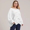 Maglione in maglia traforata bianca da donna con maniche a pipistrello e vestibilità comoda - L / Bianco