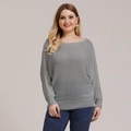 Detailed knit texture of grey boat-neck batwing sleeve sweater for a casual look - 0XL/L / Gray