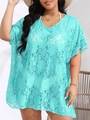 Detalle del encaje del vestido playero transparente verde menta con cuello de pico - 1XL / Azul claro