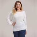 Detail of white hollow knit texture and batwing sleeve design on loose sweater - 0XL/L / White