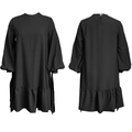 Detailansicht des hohen Rundhalsausschnitts und der Puffärmel am schwarzen A-Linien-Kleid - S / Schwarz