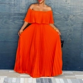 Elegantes schulterfreies Maxikleid in leuchtendem Orange mit fließender A-Linien-Form - S / Orange