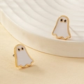 Minimalistische Geist-Ohrringe aus Gold und Emaille für Damen als Halloween-Schmuck - Goldrandige weiße Geist-Ohrstecker