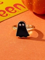 Detail of a gold ghost ring with black enamel finish for Halloween party jewelry - Black Ghost Ring (8)