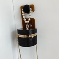 Mini Abendtasche aus schwarzem Strass mit Perlengriff und goldener Kette - Schwarz