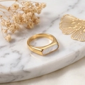 Polished gold stainless steel wide ring featuring an elegant rectangular white shell inlay - US 5 / 18K Gold - White Shell