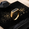 Polished gold stainless steel ring with black rectangular inlay on luxury velvet - US 5 / 18K Gold - Black Shell