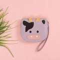 Purple cartoon cow small zip wallet with wrist strap for girls and students - Purple