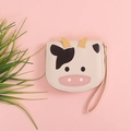Piccolo portafoglio a mucca cartone animato per donna con zip e cinturino da polso - Bianco