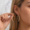 Classic 18k gold plated stainless steel 40mm hoop earrings with micro pearl pavé inlay - Pearl
