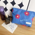 Blue floral cosmetic bag with red and yellow flowers and zipper closure in high-quality fabric - Blue Flower