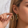 Golden 40mm stainless steel hoop earrings with sparkling rainbow pavé crystals - Multi-color