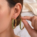 Luxurious 18k gold plated 40mm hoop earrings with sparkling green zircon crystals - Green