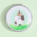 Specchio da trucco pieghevole portatile con gatto unicorno e sabbie mobili verdi lucide - Gatto Blu (Tondo)
